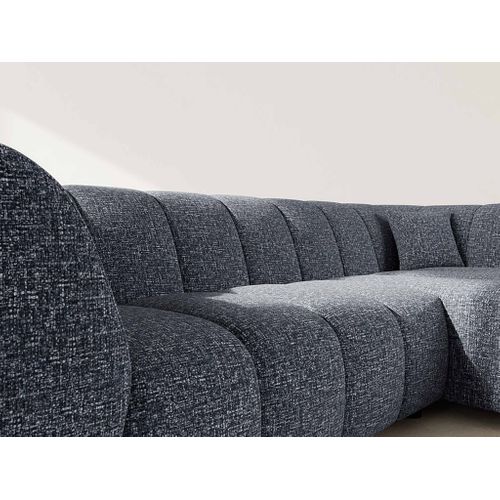 Curtis - Canapé D'angle Droit 4 Places Avec Accoudoir En Tissu Texturé Bleu