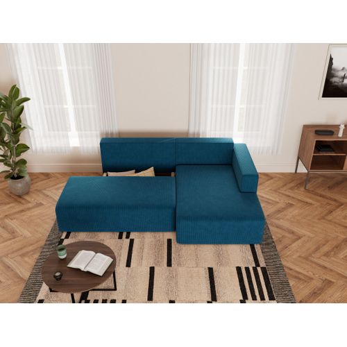 Canapé Angle Droit Convertible 4 Places Topaze En Velours Côtelé Bleu
