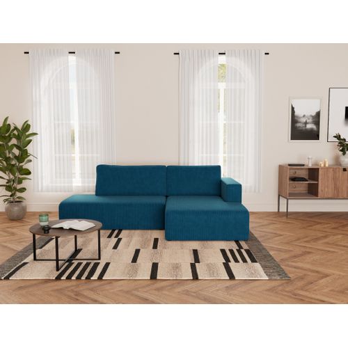 Canapé Angle Droit Convertible 4 Places Topaze En Velours Côtelé Bleu