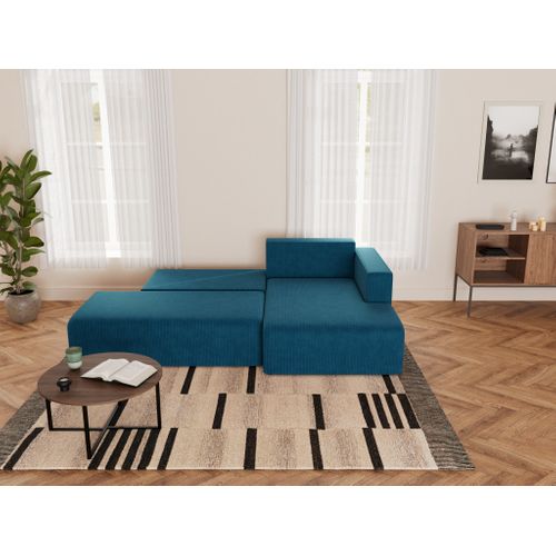 Canapé Angle Droit Convertible 4 Places Topaze En Velours Côtelé Bleu