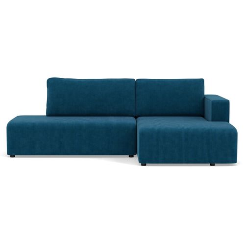 Canapé Angle Droit Convertible 4 Places Topaze En Velours Côtelé Bleu