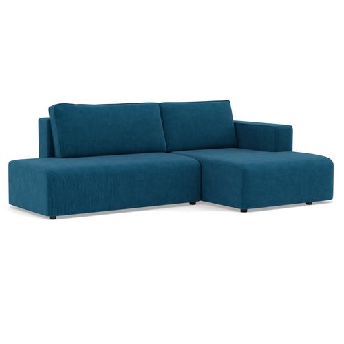 Canapé Angle Droit Convertible 4 Places Topaze En Velours Côtelé Bleu