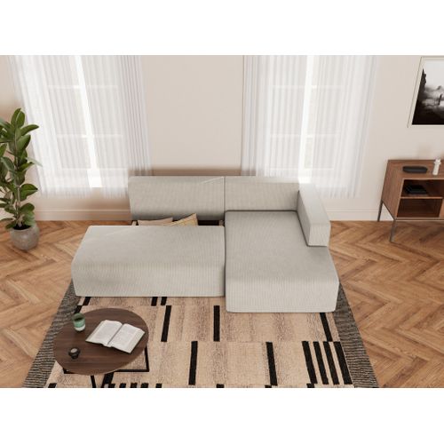 Canapé Angle Droit Convertible 4 Places Topaze En Velours Côtelé Beige