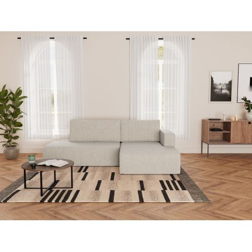 Canapé Angle Droit Convertible 4 Places Topaze En Velours Côtelé Beige