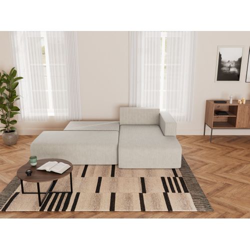 Canapé Angle Droit Convertible 4 Places Topaze En Velours Côtelé Beige