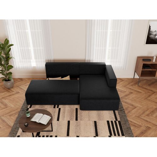 Canapé Angle Droit Convertible 4 Places Topaze En Velours Côtelé Noir