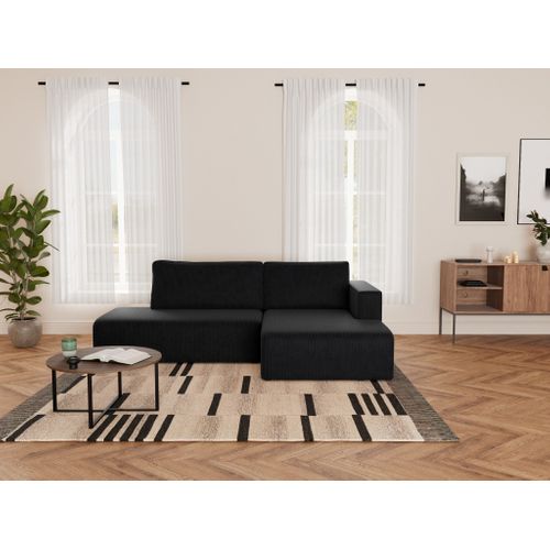 Canapé Angle Droit Convertible 4 Places Topaze En Velours Côtelé Noir