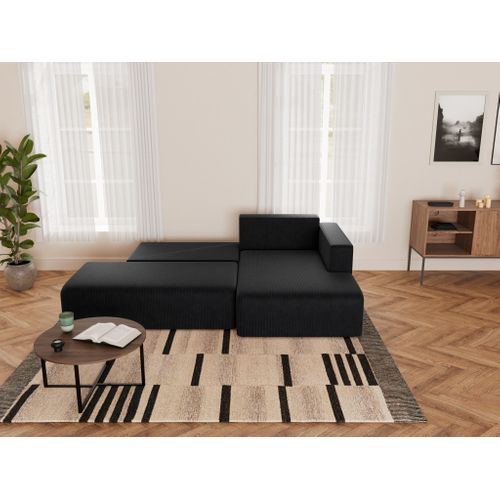 Canapé Angle Droit Convertible 4 Places Topaze En Velours Côtelé Noir