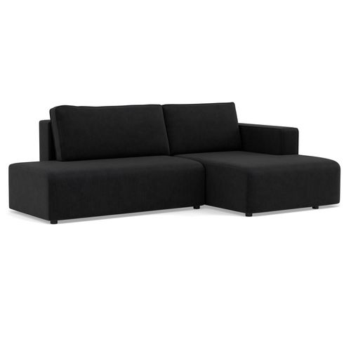 Canapé Angle Droit Convertible 4 Places Topaze En Velours Côtelé Noir