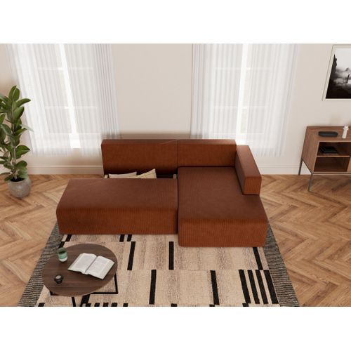 Canapé Angle Droit Convertible 4 Places Topaze En Velours Côtelé Terracotta