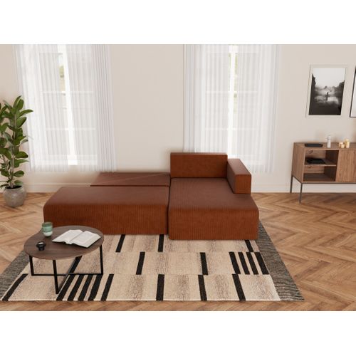 Canapé Angle Droit Convertible 4 Places Topaze En Velours Côtelé Terracotta