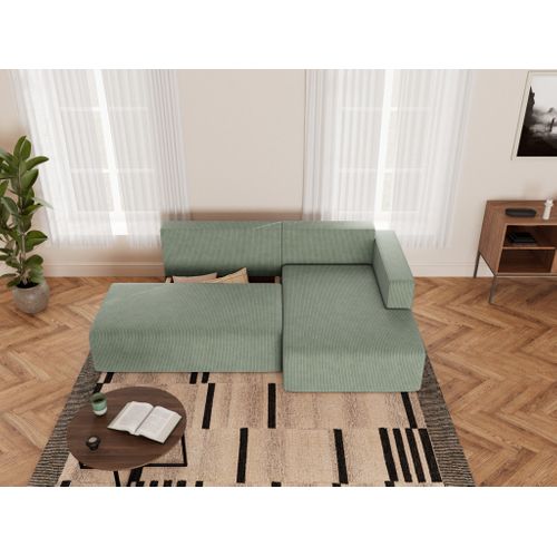 Canapé Angle Droit Convertible 4 Places Topaze En Velours Côtelé Vert Sauge