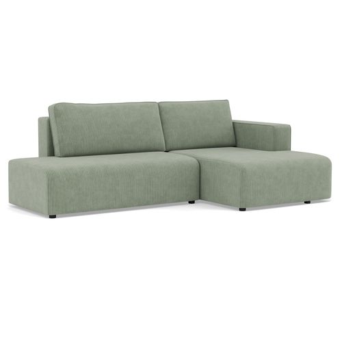 Canapé Angle Droit Convertible 4 Places Topaze En Velours Côtelé Vert Sauge