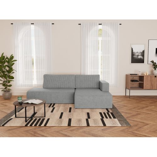 Canapé Angle Droit Convertible 4 Places Topaze En Velours Côtelé Gris Clair