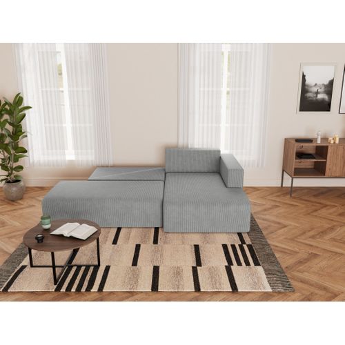 Canapé Angle Droit Convertible 4 Places Topaze En Velours Côtelé Gris Clair