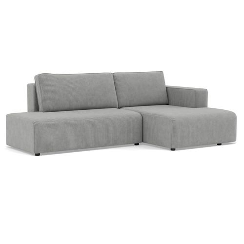 Canapé Angle Droit Convertible 4 Places Topaze En Velours Côtelé Gris Clair