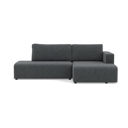 Canapé Angle Droit Convertible 4 Places Topaze En Velours Côtelé Gris Foncé