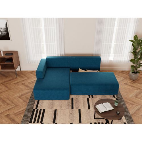 Canapé Angle Gauche Convertible 4 Places Topaze En Velours Côtelé Bleu