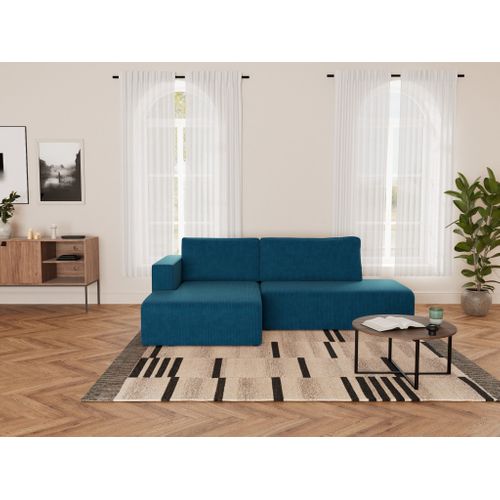 Canapé Angle Gauche Convertible 4 Places Topaze En Velours Côtelé Bleu