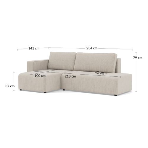 Canapé Angle Gauche Convertible 4 Places Topaze En Velours Côtelé Beige