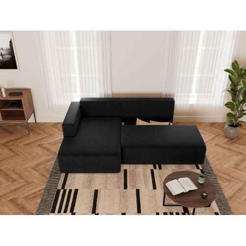 Canapé Angle Gauche Convertible 4 Places Topaze En Velours Côtelé Noir