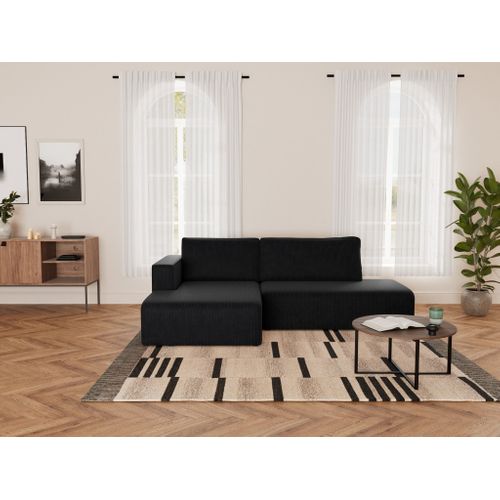 Canapé Angle Gauche Convertible 4 Places Topaze En Velours Côtelé Noir