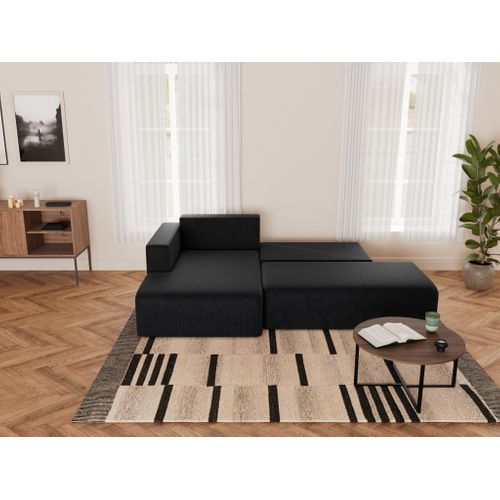 Canapé Angle Gauche Convertible 4 Places Topaze En Velours Côtelé Noir