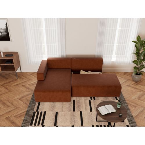 Canapé Angle Gauche Convertible 4 Places Topaze En Velours Côtelé Terracotta