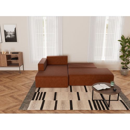 Canapé Angle Gauche Convertible 4 Places Topaze En Velours Côtelé Terracotta