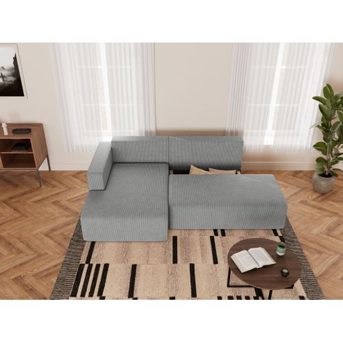 Canapé Angle Gauche Convertible 4 Places Topaze En Velours Côtelé Gris Clair