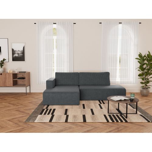 Canapé Angle Gauche Convertible 4 Places Topaze En Velours Côtelé Gris Foncé