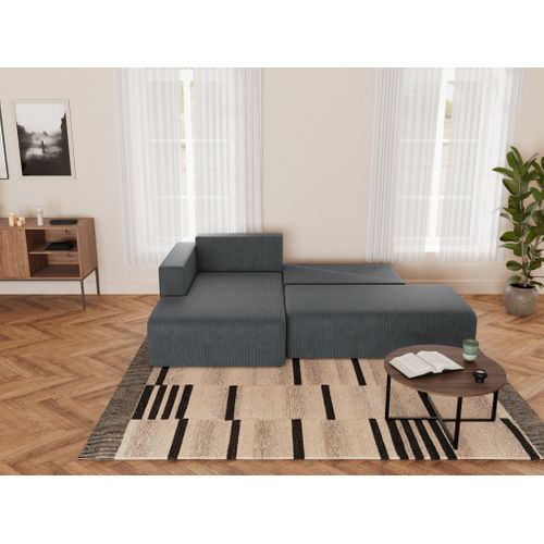 Canapé Angle Gauche Convertible 4 Places Topaze En Velours Côtelé Gris Foncé