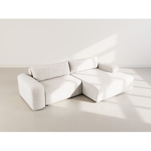 Canapé Angle Droit Convertible 4 Places Rebecca En Velours Texturé Beige