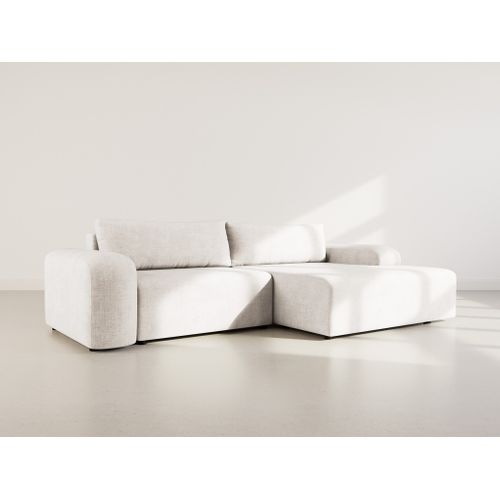 Canapé Angle Droit Convertible 4 Places Rebecca En Velours Texturé Beige