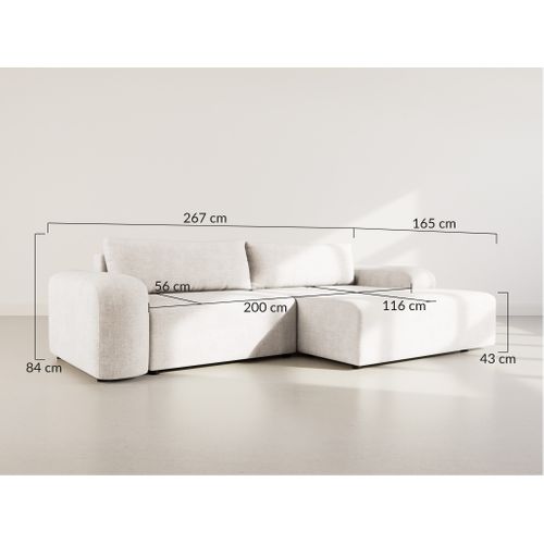 Canapé Angle Droit Convertible 4 Places Rebecca En Velours Texturé Beige