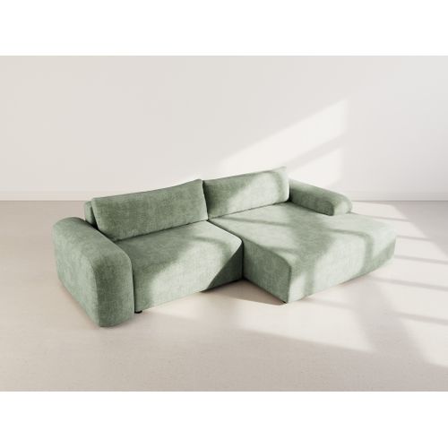Canapé Angle Droit Convertible 4 Places Rebecca En Velours Texturé Vert Sauge