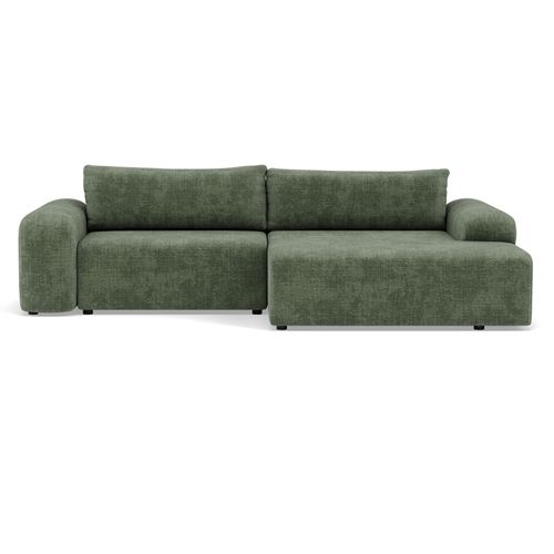 Canapé Angle Droit Convertible 4 Places Rebecca En Velours Texturé Vert Sauge