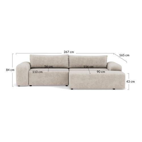 Canapé Angle Droit Convertible 4 Places Rebecca En Velours Texturé Vert Sauge