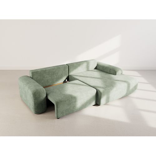 Canapé Angle Droit Convertible 4 Places Rebecca En Velours Texturé Vert Sauge