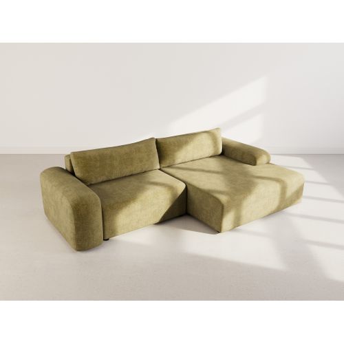 Canapé Angle Droit Convertible 4 Places Rebecca En Velours Texturé Vert Olive