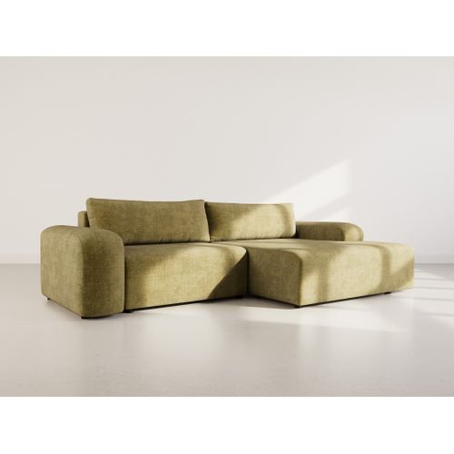 Canapé Angle Droit Convertible 4 Places Rebecca En Velours Texturé Vert Olive