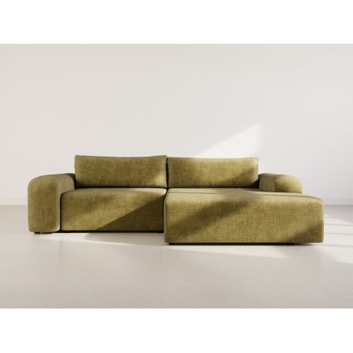 Canapé Angle Droit Convertible 4 Places Rebecca En Velours Texturé Vert Olive