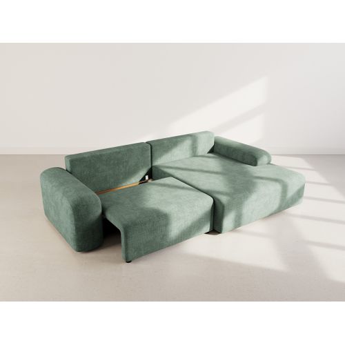 Canapé Angle Droit Convertible 4 Places Rebecca En Velours Texturé Vert