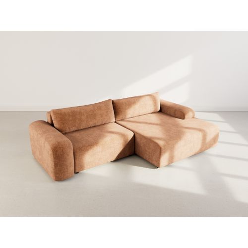 Canapé Angle Droit Convertible 4 Places Rebecca En Velours Texturé Rouille