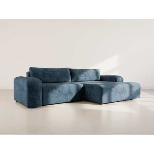 Canapé Angle Droit Convertible 4 Places Rebecca En Velours Texturé Bleu