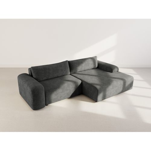 Canapé Angle Droit Convertible 4 Places Rebecca En Velours Texturé Gris Anthracite