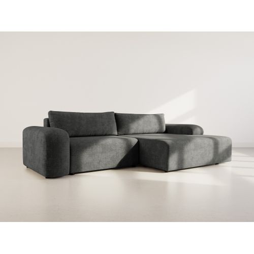 Canapé Angle Droit Convertible 4 Places Rebecca En Velours Texturé Gris Anthracite
