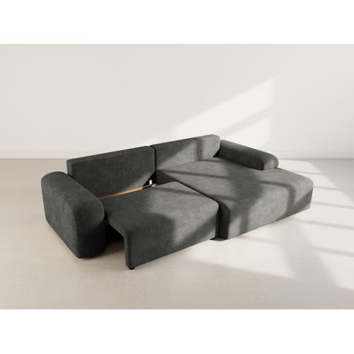 Canapé Angle Droit Convertible 4 Places Rebecca En Velours Texturé Gris Anthracite