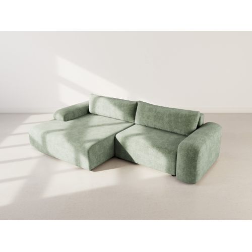 Canapé Angle Gauche Convertible 4 Places Rebecca En Velours Texturé Vert Sauge