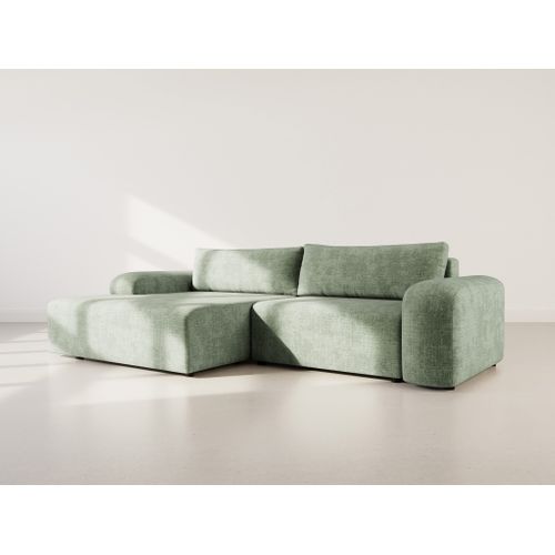 Canapé Angle Gauche Convertible 4 Places Rebecca En Velours Texturé Vert Sauge